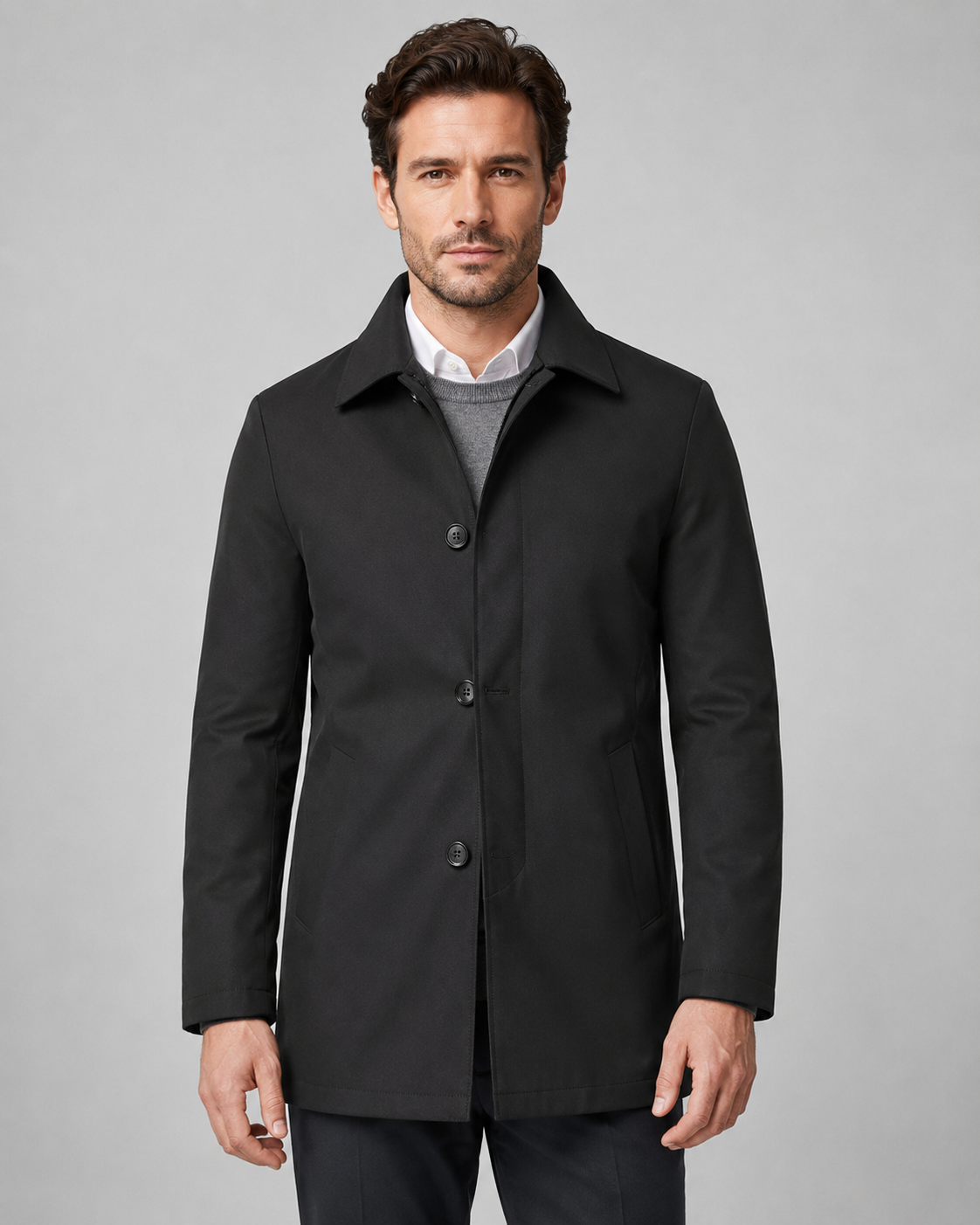 Men's Button Up Mac Coat | Point Collar | Lightweight | Smart Casual Outerwear | Steven & Levon