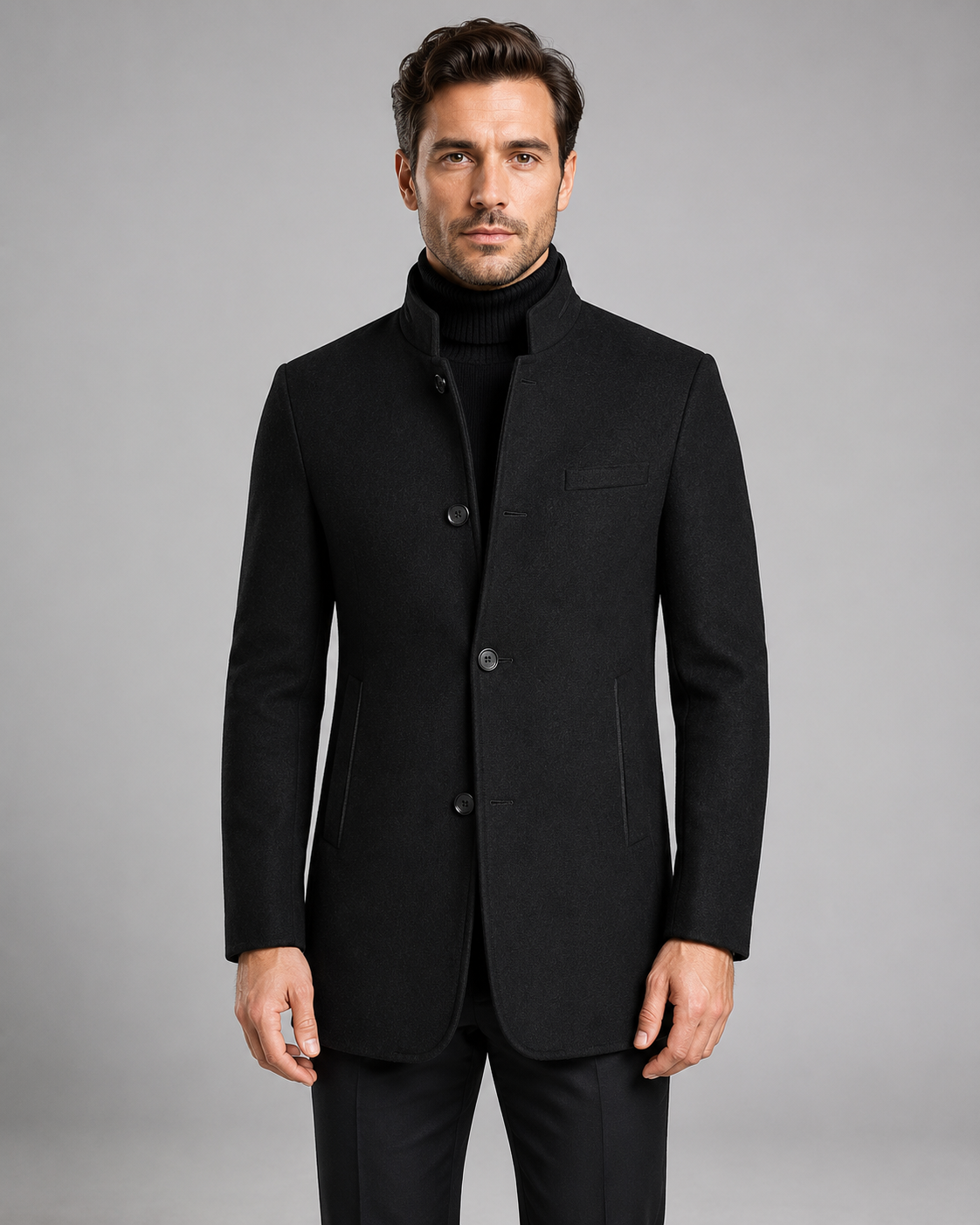 Men's Mandarin Collar Blazer | Tailored Fit | Single Breasted | Smart Casual Jacket | Steven & Levon