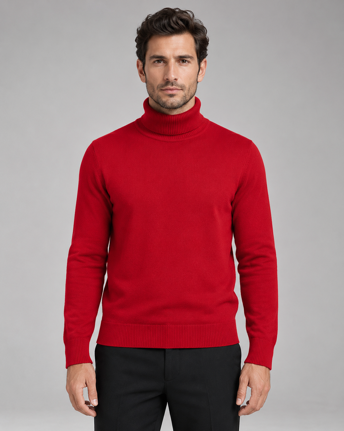 Men's Turtleneck Sweater Fine Knit Roll Neck Classic Fit