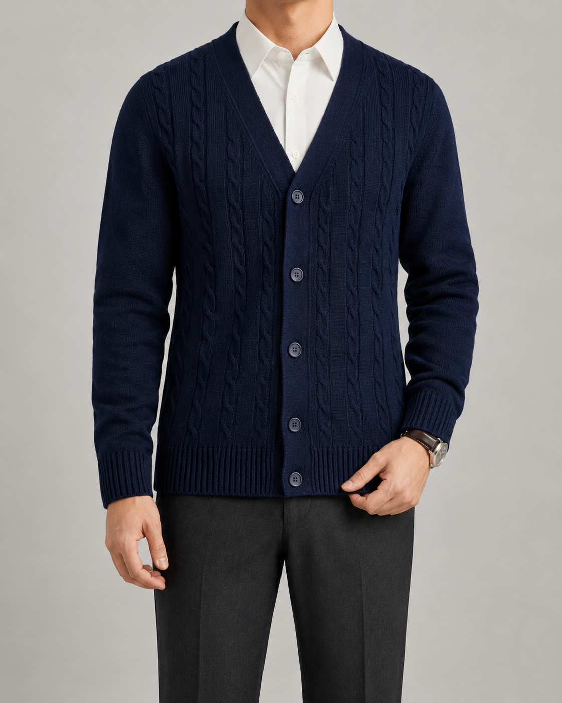 Men's Cable Knit Cardigan | V-Neck | Button Front | Soft Knit | Smart Casual | Steven & Levon