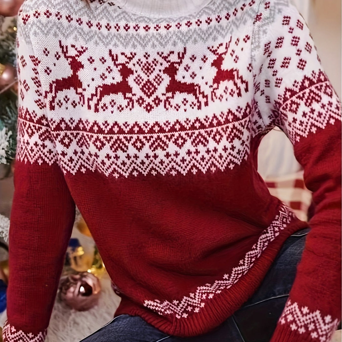 Christmas Deer Print Sweater | Turtleneck | Casual Festive Knitwear | Steven & Levon