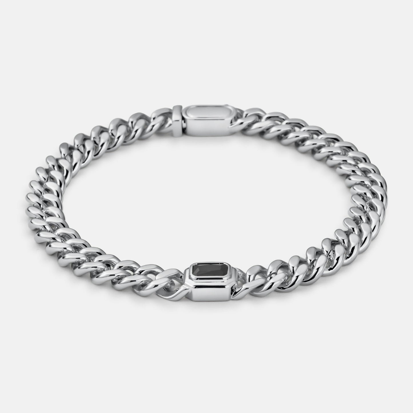 Onyx Cuban Bracelet | Men | Stainless Steel | Silver & Gold | 6mm Onyx Stone | Steven & Levon