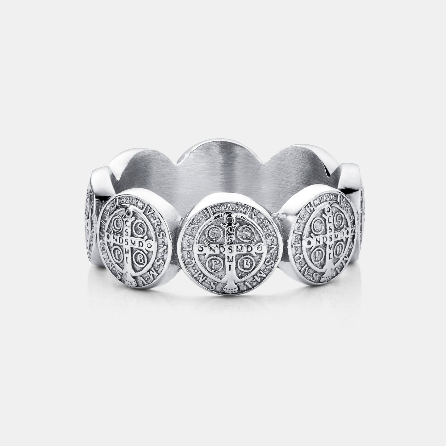 Saint Benedict Band Ring | Gold or Silver | Unisex | Stainless Steel | Religious Symbol | Steven & Levon