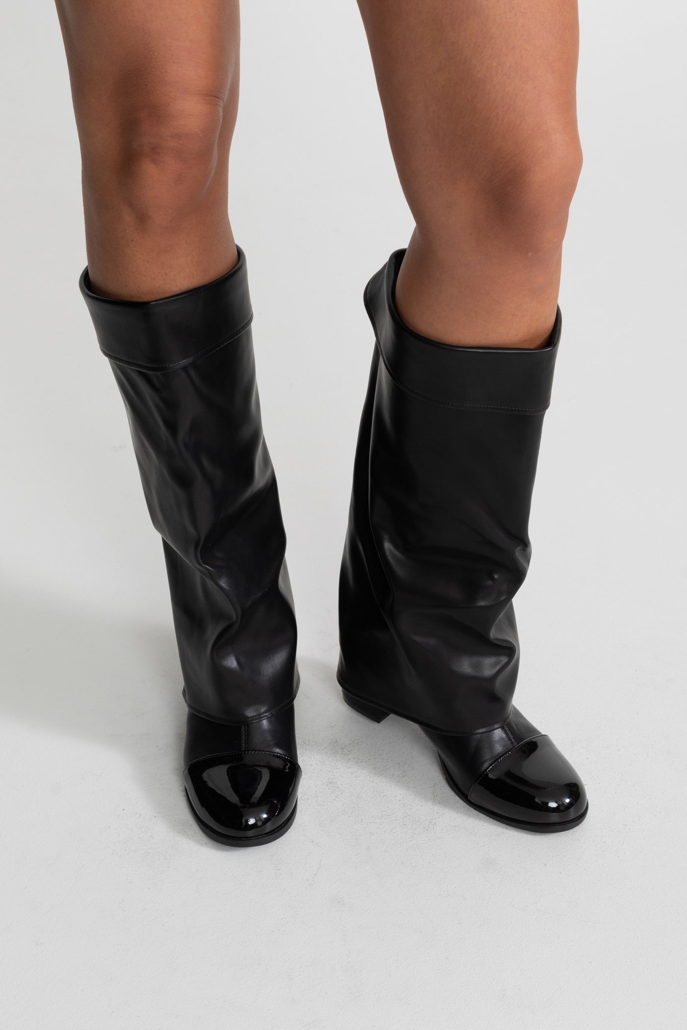 Knee High Boots | Women | Patent Cap Toe | Black | Steven & Levon