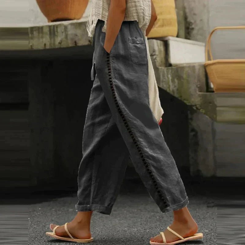 High Rise Tapered Leg Trousers | Women | Button Side Detail | Smart Casual Pants | Steven & Levon