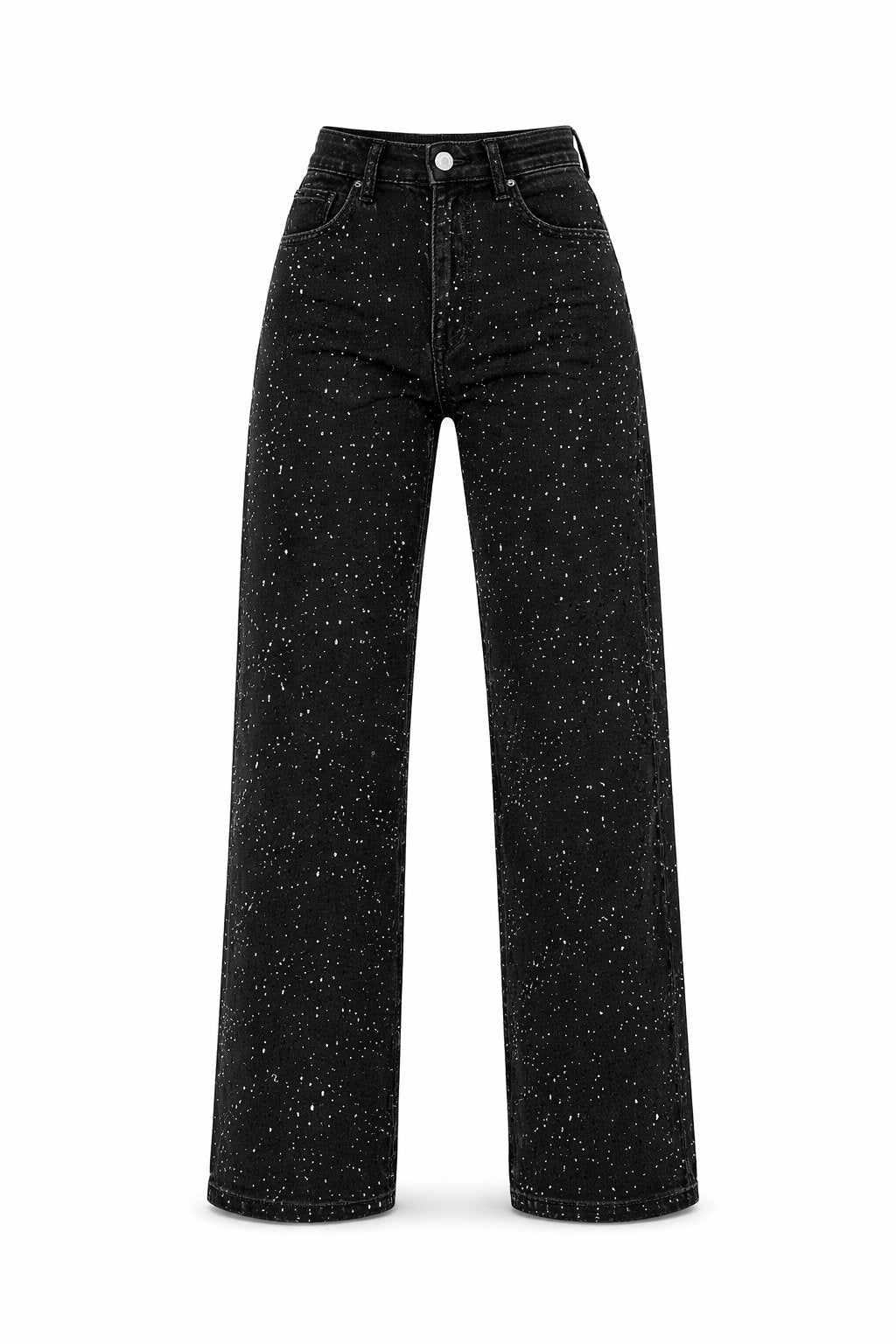 Women's High-Waist Wide-Leg Glitter Denim Jeans | Sparkly Relaxed Fit Blue Jeans | Steven & Levon