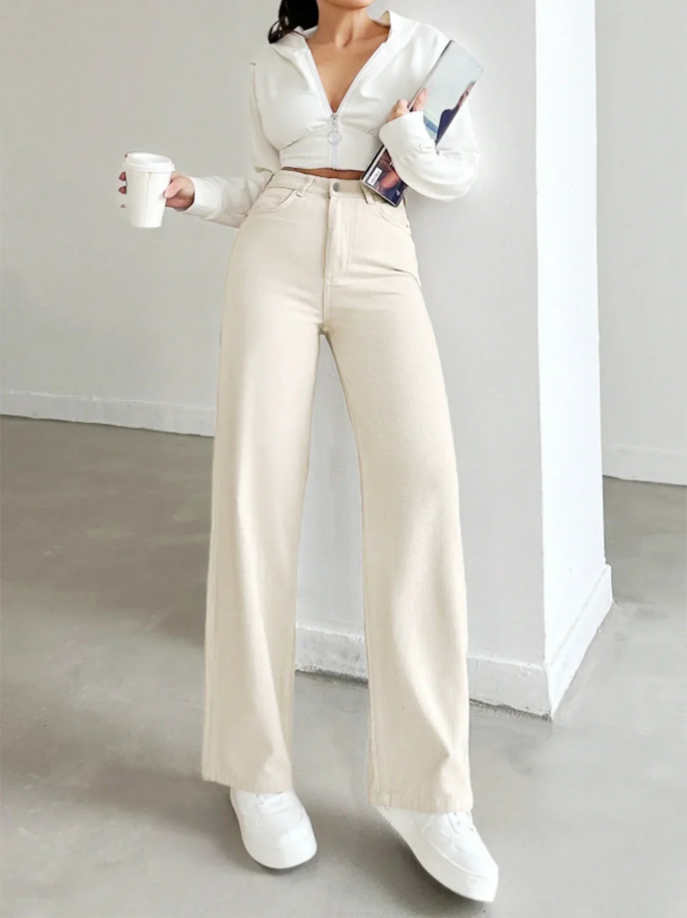 Women's High-Waist Straight-Leg Pants | Tailored Casual Trousers | Comfortable Everyday Wear | Steven & Levon