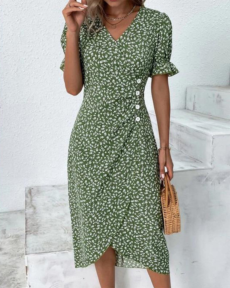 Floral Wrap Midi Dress | Women | V Neck Tie Waist | Adjustable Fit Day to Evening Wear | Steven & Levon