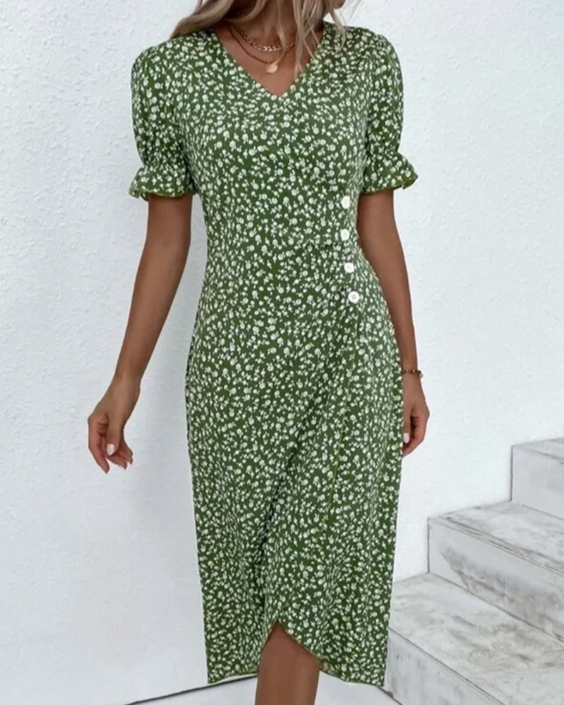 Floral Wrap Midi Dress | Women | V Neck Tie Waist | Adjustable Fit Day to Evening Wear | Steven & Levon