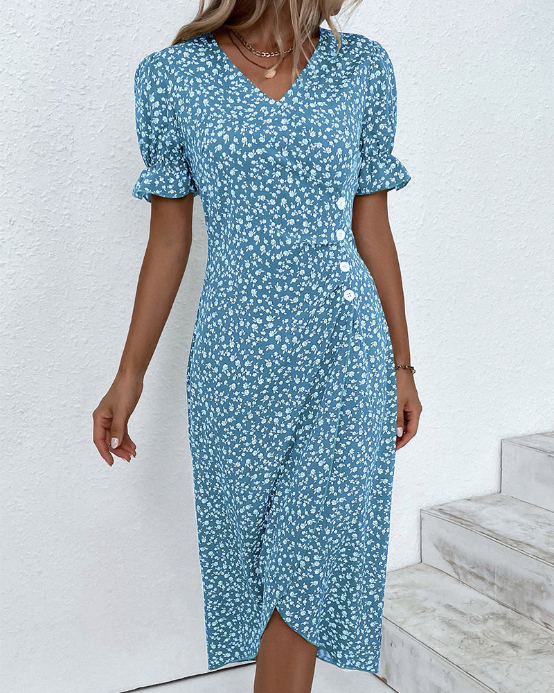 Floral Wrap Midi Dress | Women | V Neck Tie Waist | Adjustable Fit Day to Evening Wear | Steven & Levon
