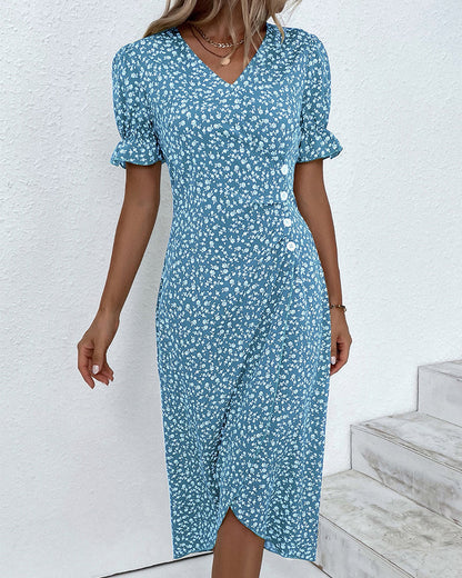 Floral Wrap Midi Dress | Women | V Neck Tie Waist | Adjustable Fit Day to Evening Wear | Steven & Levon