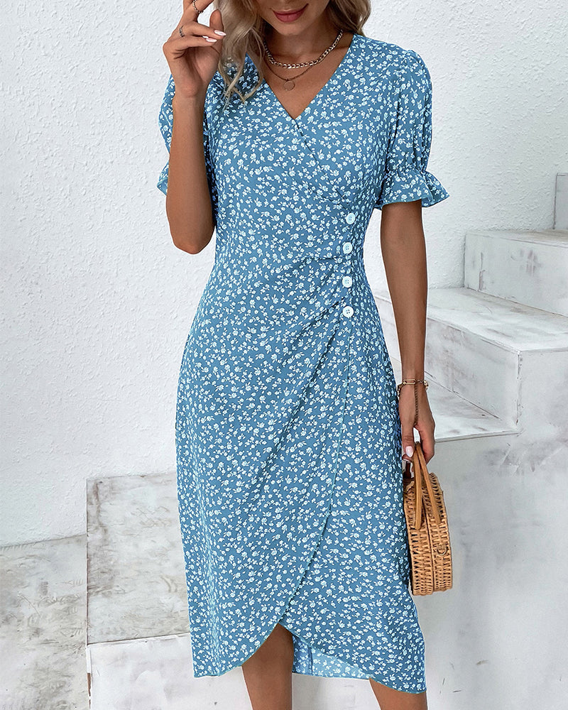 Floral Wrap Midi Dress | Women | V Neck Tie Waist | Adjustable Fit Day to Evening Wear | Steven & Levon