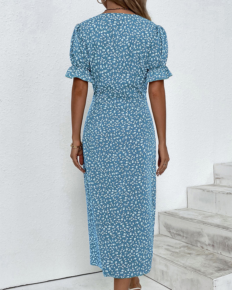 Floral Wrap Midi Dress | Women | V Neck Tie Waist | Adjustable Fit Day to Evening Wear | Steven & Levon