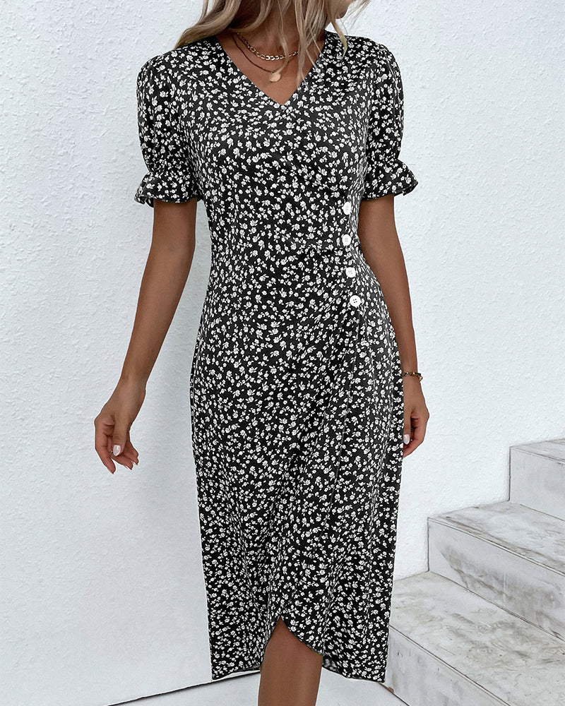 Floral Wrap Midi Dress | Women | V Neck Tie Waist | Adjustable Fit Day to Evening Wear | Steven & Levon