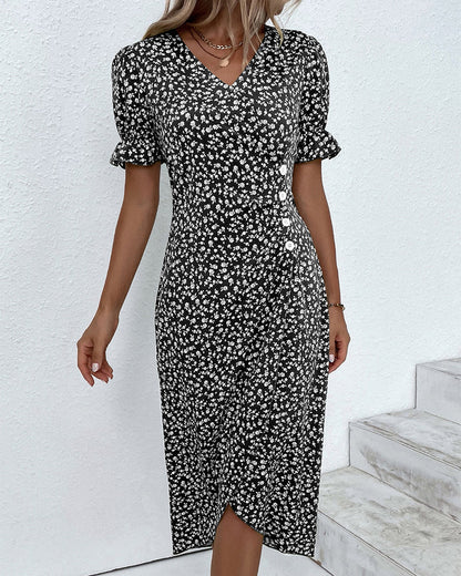 Floral Wrap Midi Dress | Women | V Neck Tie Waist | Adjustable Fit Day to Evening Wear | Steven & Levon