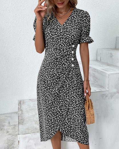 Floral Wrap Midi Dress | Women | V Neck Tie Waist | Adjustable Fit Day to Evening Wear | Steven & Levon