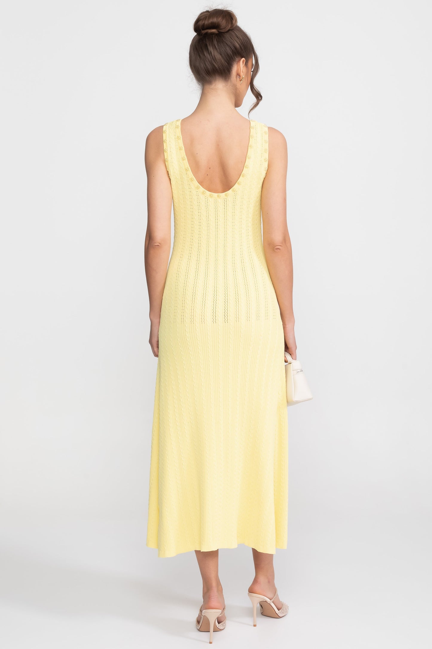 Ribbed Knit Dress & Cardigan Set | Women | Pearl Buttons | Yellow | Steven & Levon