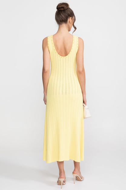 Ribbed Knit Dress & Cardigan Set | Women | Pearl Buttons | Yellow | Steven & Levon