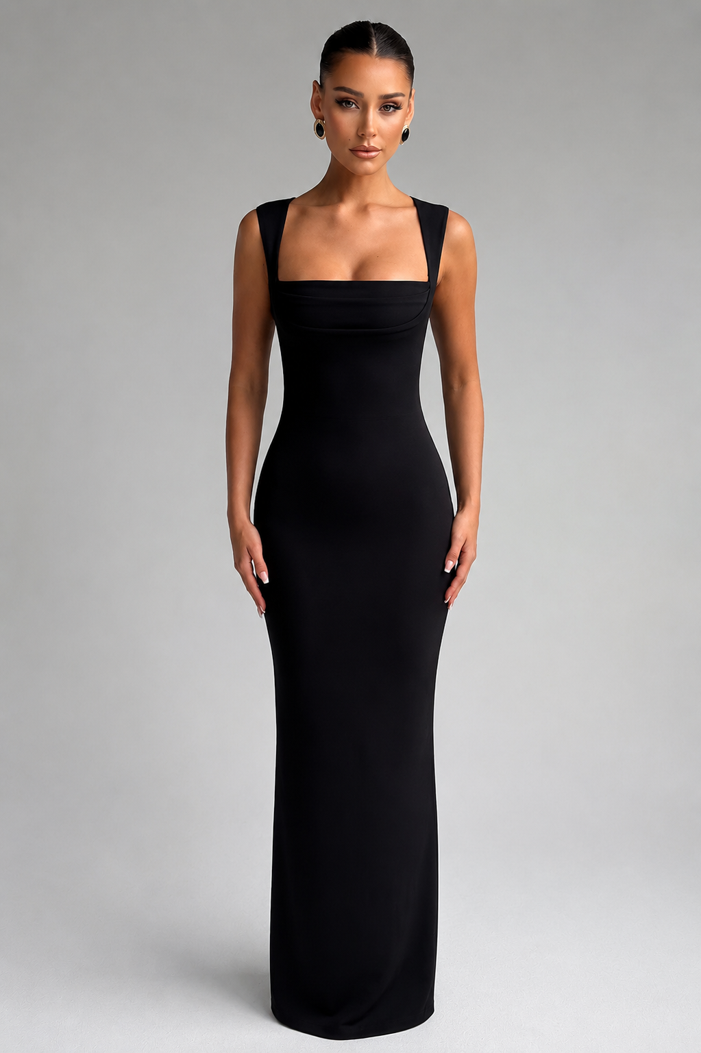 Women's Square Neck Bodycon Maxi Dress | Formal Evening Wear | Sleeveless Slit | Steven & Levon