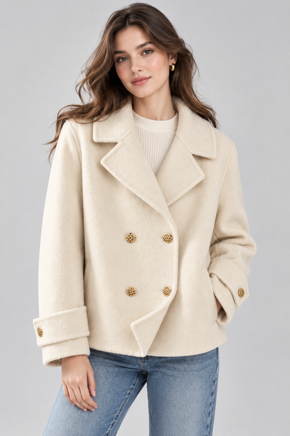 Women's Wool Coat | Double Breasted | Short Length | Long Sleeve | Elegant Winter Outerwear | Steven & Levon
