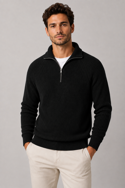 Men's Quarter Zip Ribbed Knit Sweater | Mock Neck | Long Sleeve | Warm Pullover | Steven & Levon