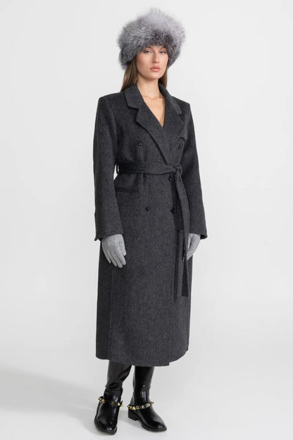 Wool Coat | Women | Double-Breasted | Waist Belt | Charcoal Grey | Winter Overcoat | Steven & Levon