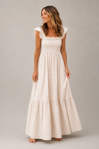 Sunny Gingham Maxi Dress | Women | Smocked Bodice | Sleeveless Summer Dress | Steven & Levon