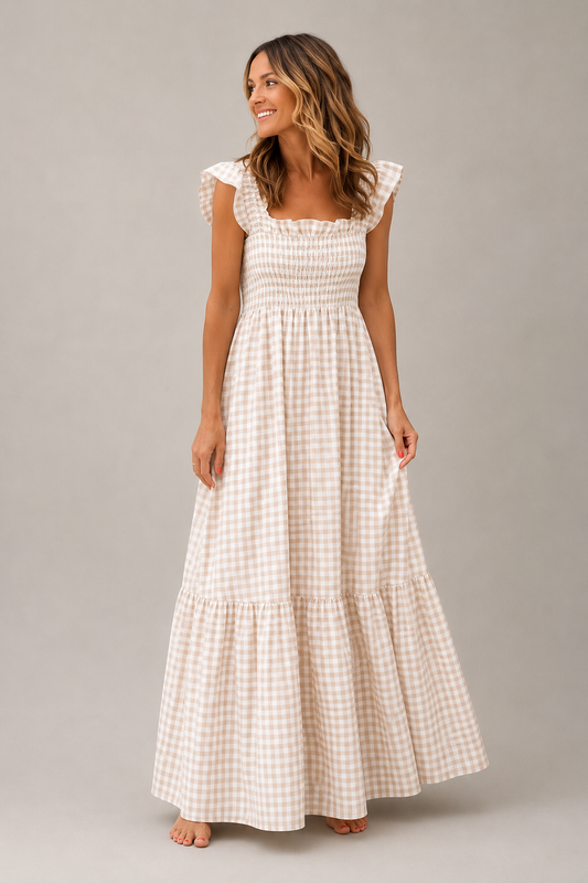Sunny Gingham Maxi Dress | Women | Smocked Bodice | Sleeveless Summer Dress | Steven & Levon