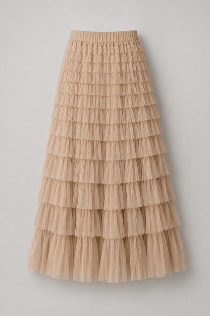 Tulle Maxi Skirt | Women | Layered Tulle | Elastic Waistband | Flowy A-Line Skirt | Steven & Levon