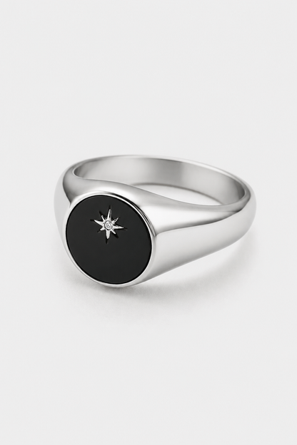 Onyx North Star Signet Ring | Silver | Men | Stainless Steel | Black Onyx | Steven & Levon