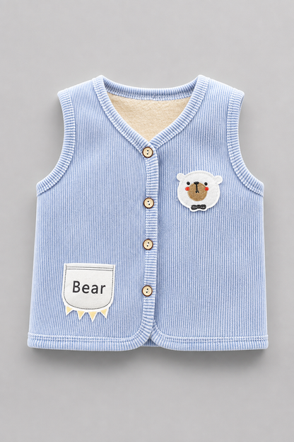 Kids Fleece Lined Vest | Boys & Girls | Corduroy | Bear Patch | Winter Outerwear | Steven & Levon