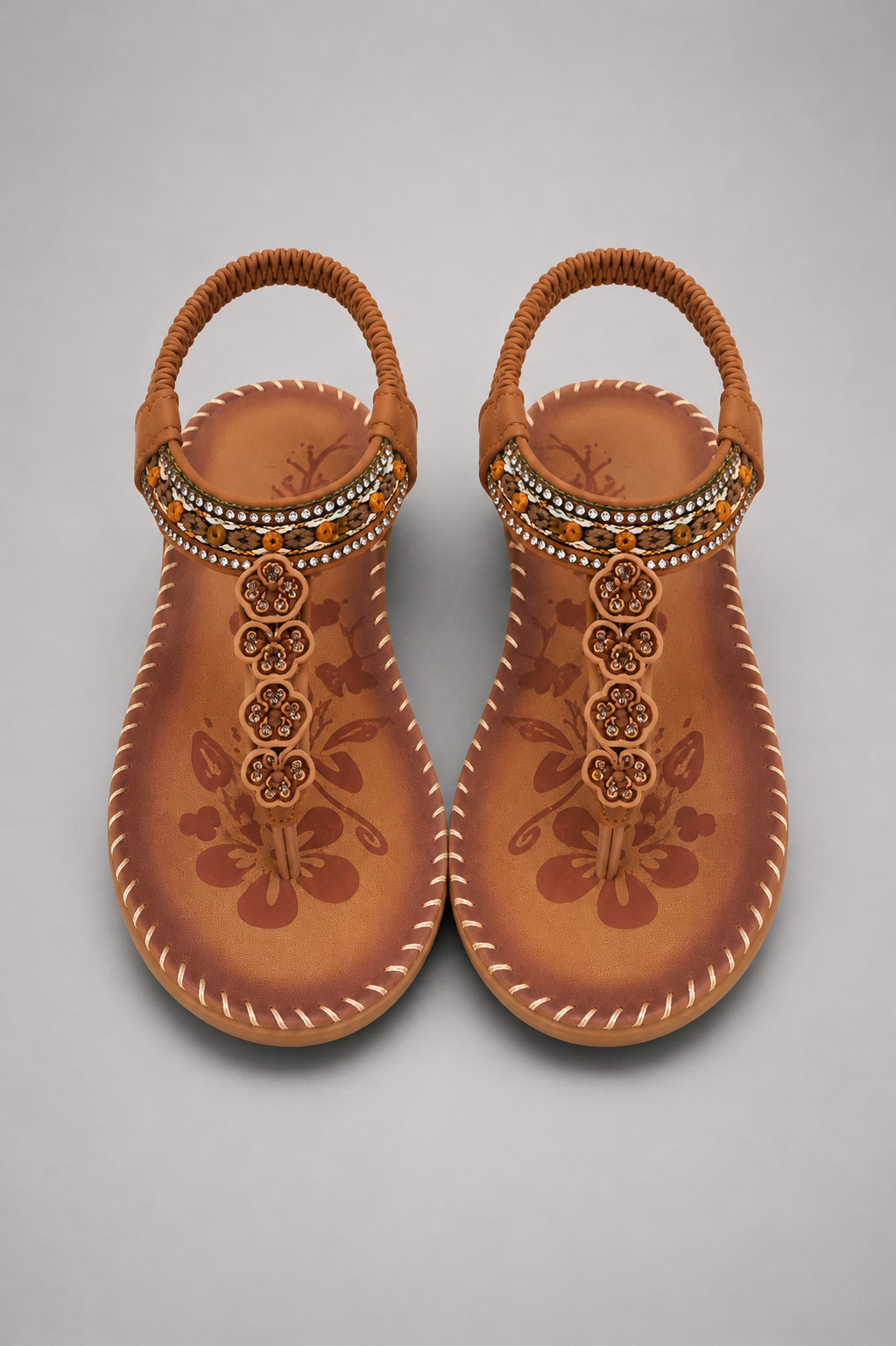 Elegant Beaded Toe Post Sandals | Women | Adjustable Ankle Strap | Beaded T-Bar Buckle Design | Summer Holiday Sandals | Steven & Levon