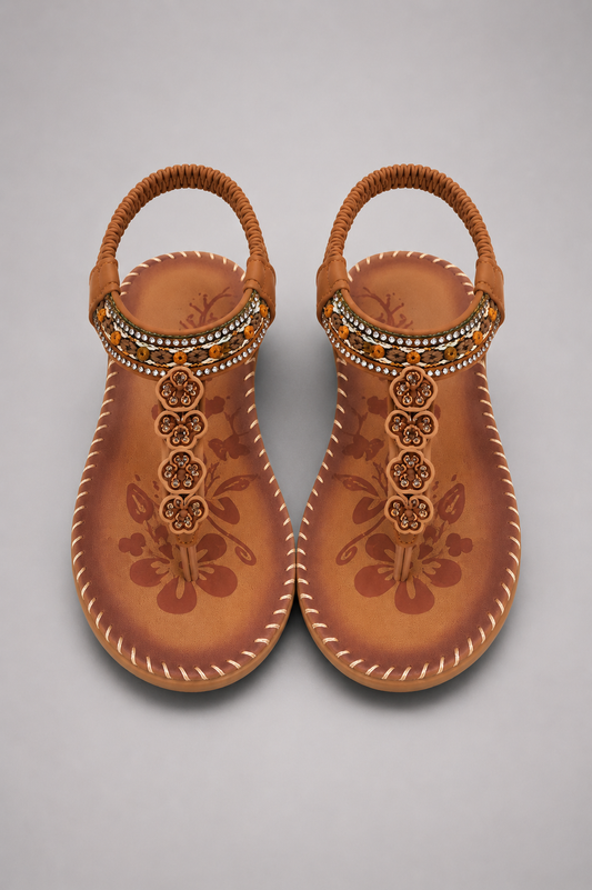 Elegant Beaded Toe Post Sandals | Women | Adjustable Ankle Strap | Beaded T-Bar Buckle Design | Summer Holiday Sandals | Steven & Levon