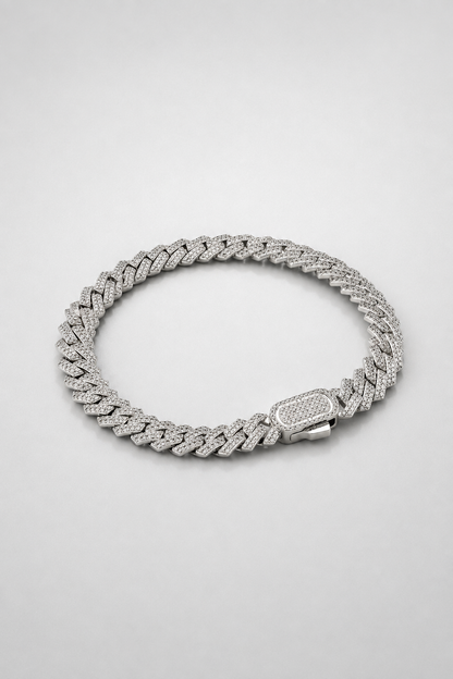 Iced Cuban Bracelet | Men | Stainless Steel | Silver & Gold | 8mm Prong Link | Steven & Levon