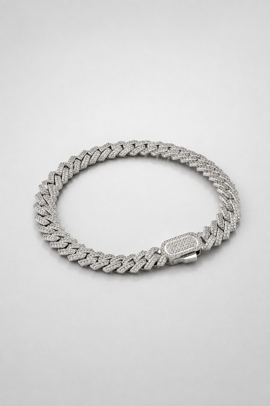 Iced Cuban Bracelet | Men | Stainless Steel | Silver & Gold | 8mm Prong Link | Steven & Levon