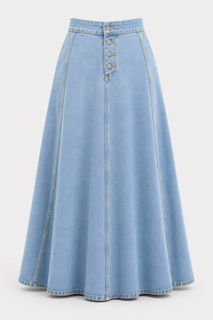 Women's Denim A-Line Skirt | Women | High Waist | Button Closure | Casual Everyday Midi Skirt | Steven & Levon
