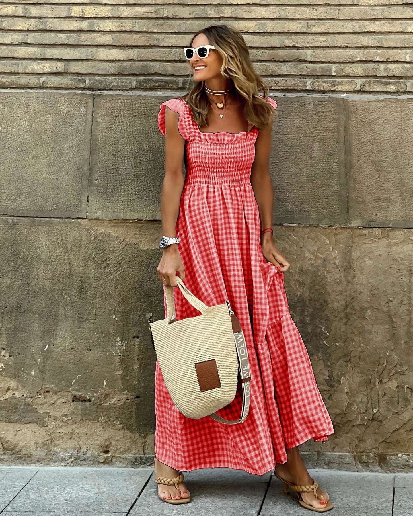 Elegant Summer Maxi Dress | Women's Smocked Gingham