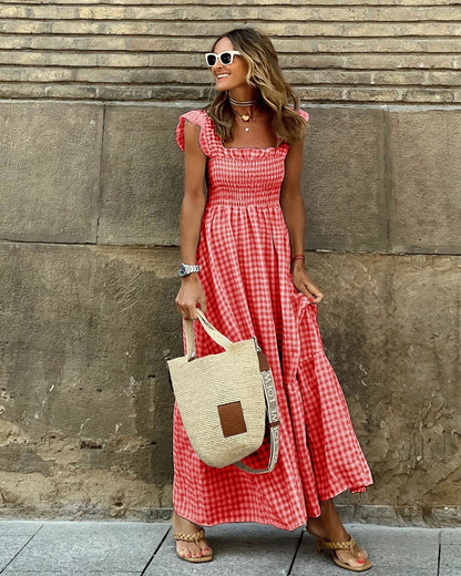 Elegant Summer Maxi Dress | Women's Smocked Gingham