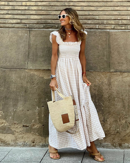 Elegant Summer Maxi Dress | Women's Smocked Gingham