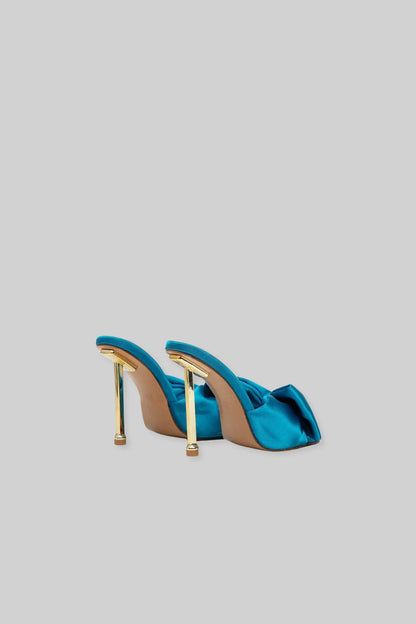 Satin High Heel Sandals | Women | Ribbon Detail | Turquoise | Elegant Dress Shoes | Steven & Levon