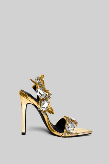 Leather Rhinestone High Heels | Women | Pointed Toe | Gold | Party & Evening Shoes | Steven & Levon