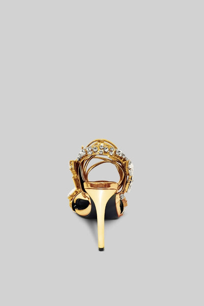 Leather Rhinestone High Heels | Women | Pointed Toe | Gold | Party & Evening Shoes | Steven & Levon