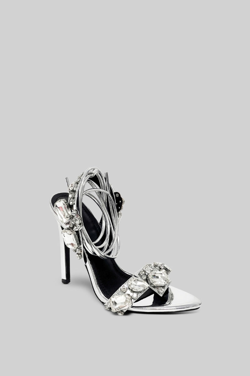 Rhinestone High Heels | Women | Silver | Crystal Embellished | Steven & Levon