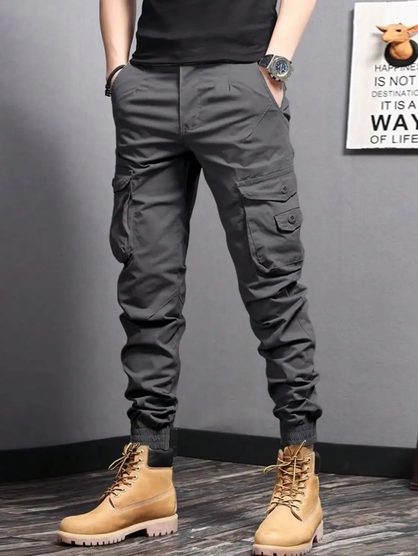 Men’s Cargo Trousers | Tapered Fit Utility Pants | Multi Pocket Cuffed Streetwear Trousers | Steven & Levon
