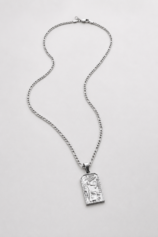 Silver St Michael Pendant | Men | Stainless Steel | Religious Design | Necklace | Steven & Levon