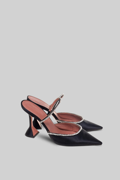 Rhinestone Silk Satin Heels | Women | Pointed Toe | Black | Evening Dress Shoes | Steven & Levon