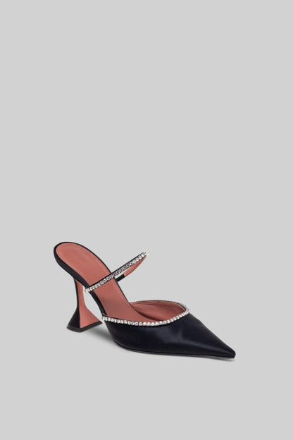 Rhinestone Silk Satin Heels | Women | Pointed Toe | Black | Evening Dress Shoes | Steven & Levon