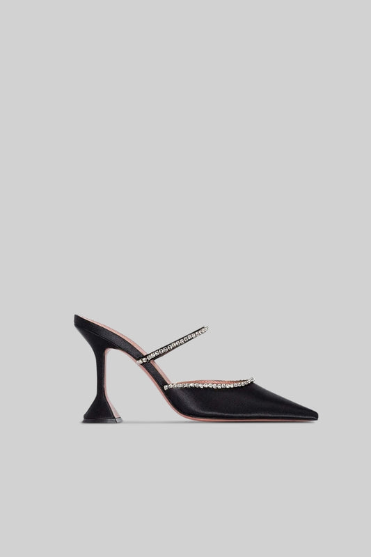 Rhinestone Silk Satin Heels | Women | Pointed Toe | Black | Evening Dress Shoes | Steven & Levon