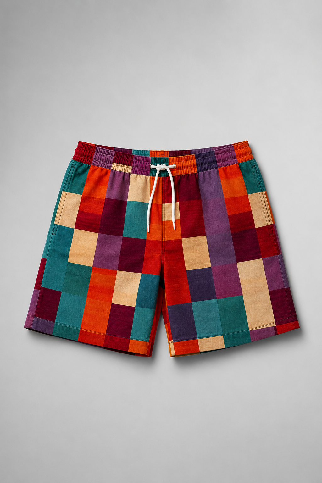 Men’s Patchwork Print Beach Shorts | Lightweight Drawstring Shorts | Summer Swimwear | Steven & Levon