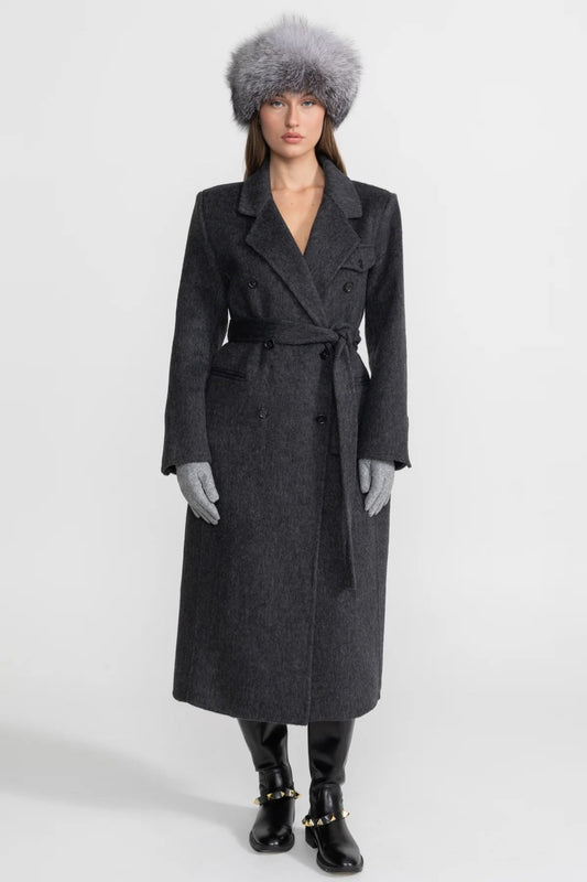 Wool Coat | Women | Double-Breasted | Waist Belt | Charcoal Grey | Winter Overcoat | Steven & Levon